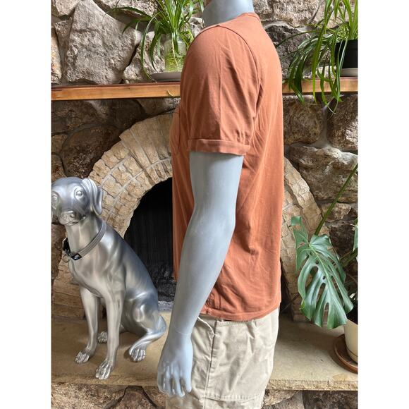 Outerknown Light Brown Organic Pima Cotton T Shirt with Pocket Men's Size Large - Picture 2 of 5